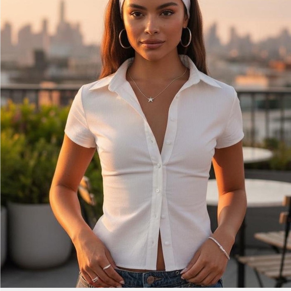 Princess Polly White Button-Down Shirt - Picture 1 of 8
